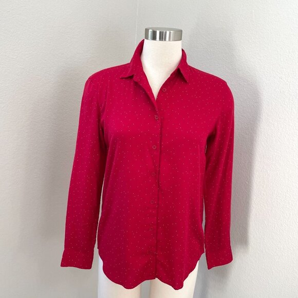 Uniqlo Womens XS Red Polka Dot Button Up Shirt Long Sleeve Top Blouse - Picture 1 of 10